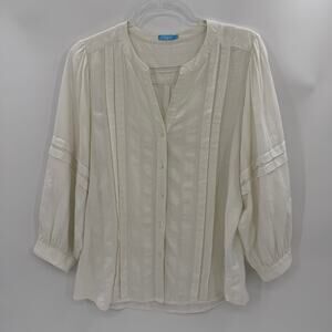 J. MCLAUGHLIN Cotton Cottagecore Blouse Size M White Casual Shirt 3/4 Sleeve